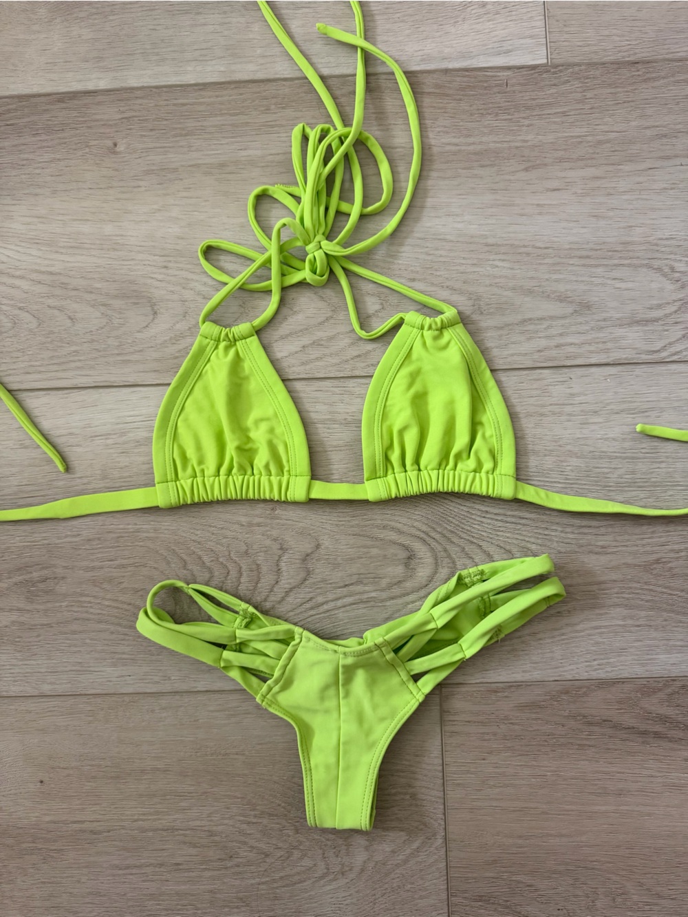 Montce Swim Neon Lime Strappy Triangle Bikini Set